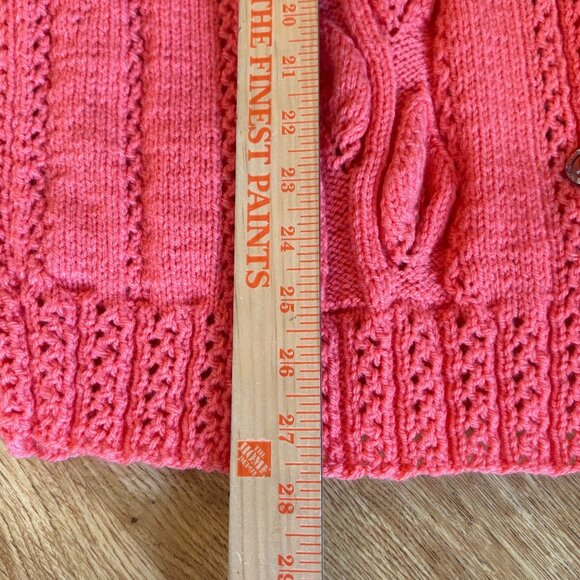 Vintage Hand-Knit Coral Cardigan Sweater Leaf Bobble Cozy Grandma Knubby Cottag - Picture 5 of 7
